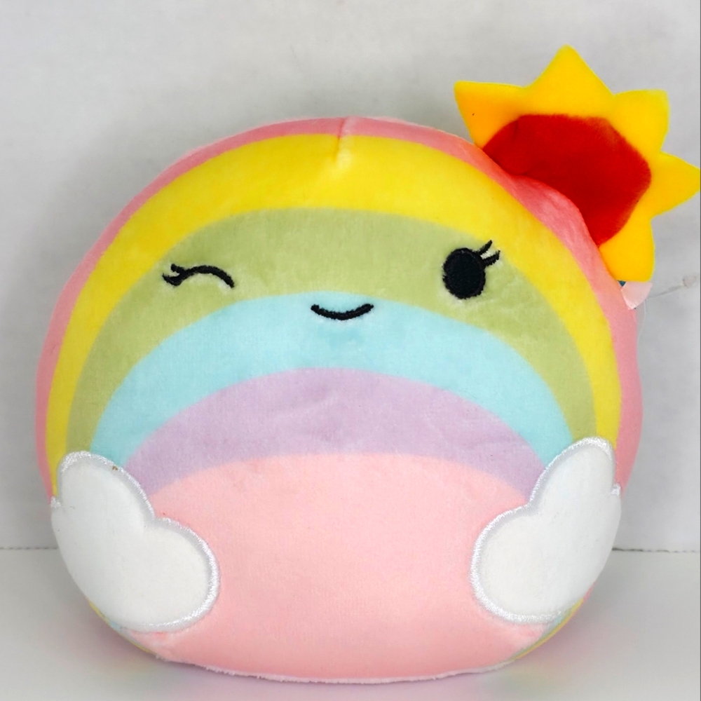 SUNSHINE 🌈⛅ 5" o.g. Pink & White Winking Rainbow Sun & Clouds  Squishmallow NWT